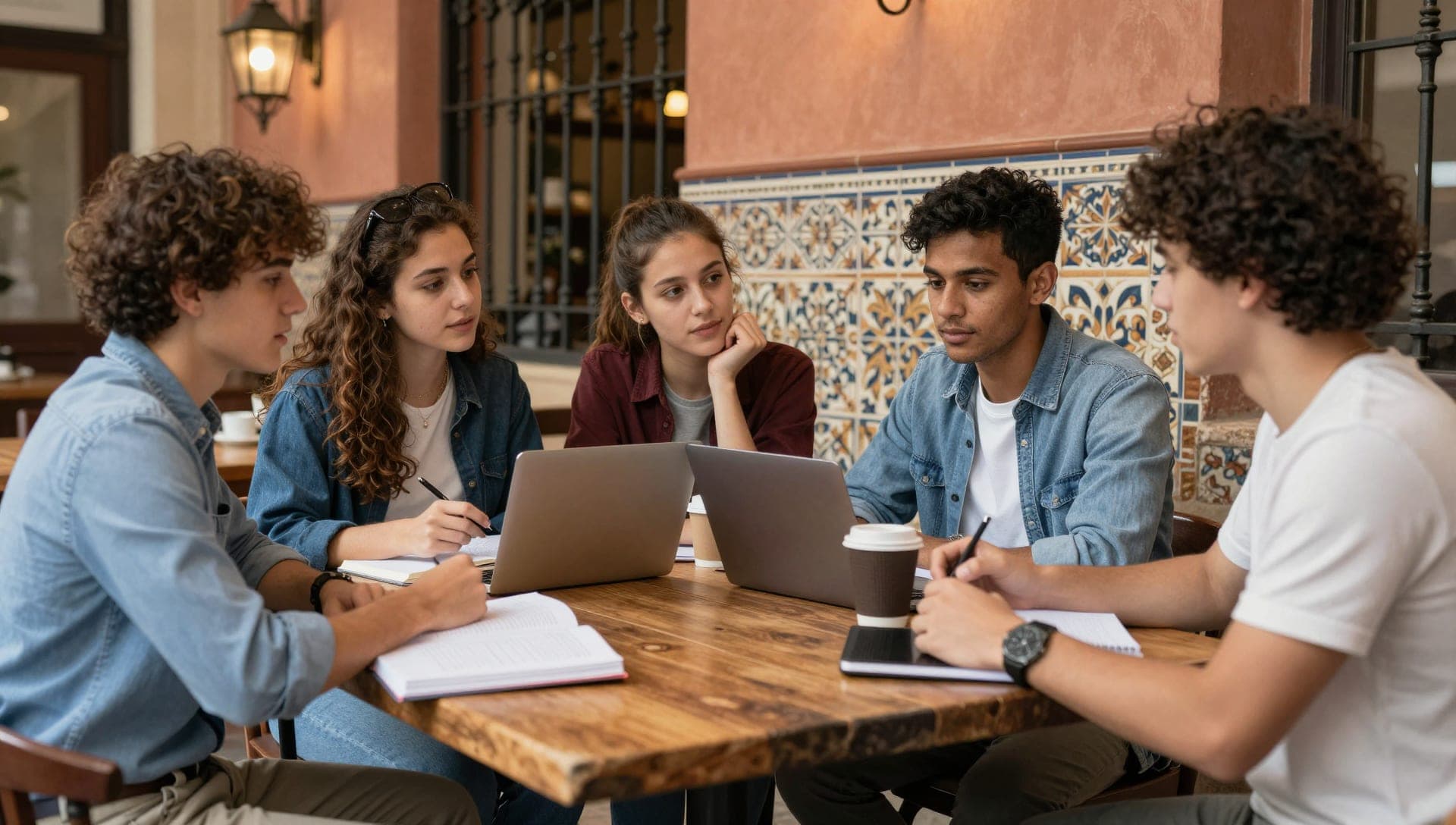 Students learning Spanish together in a vibrant cultural setting